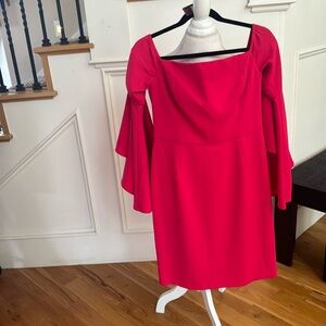 Bright pink dress with flared sleeves